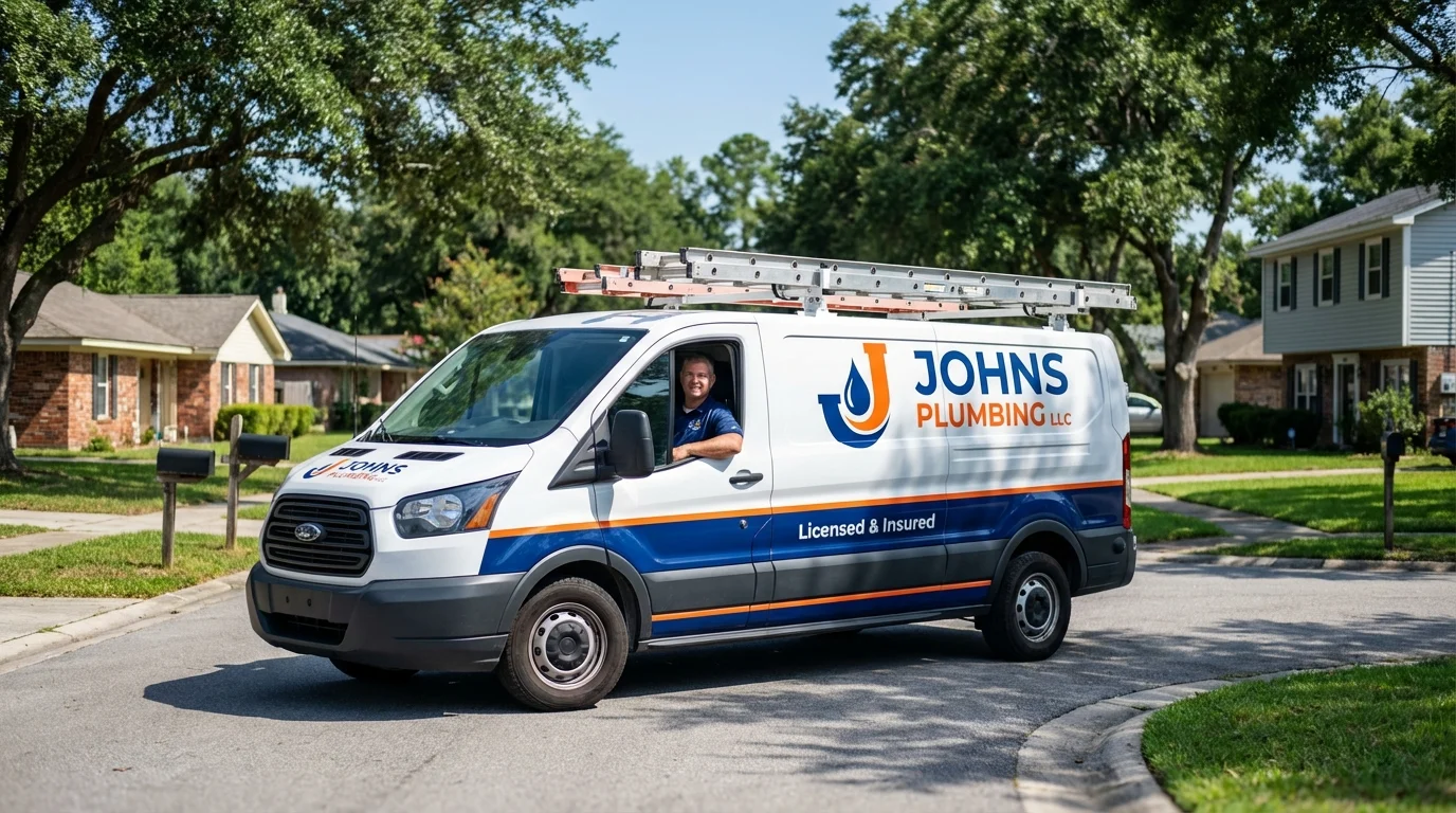 Johns Plumbing LLC service van in Claremont, NC