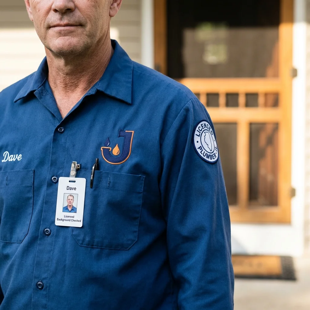 Licensed plumber showing ID badge in Claremont, NC