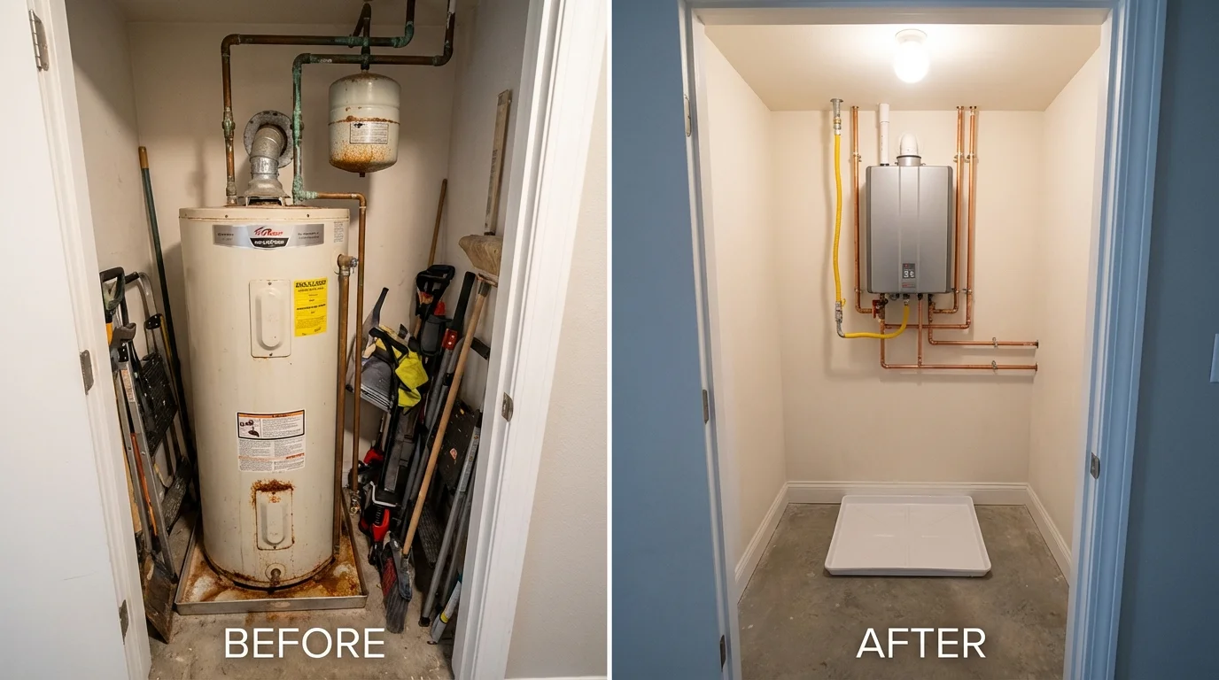Tank water heater versus wall-mounted tankless unit comparison for Claremont, NC homeowners