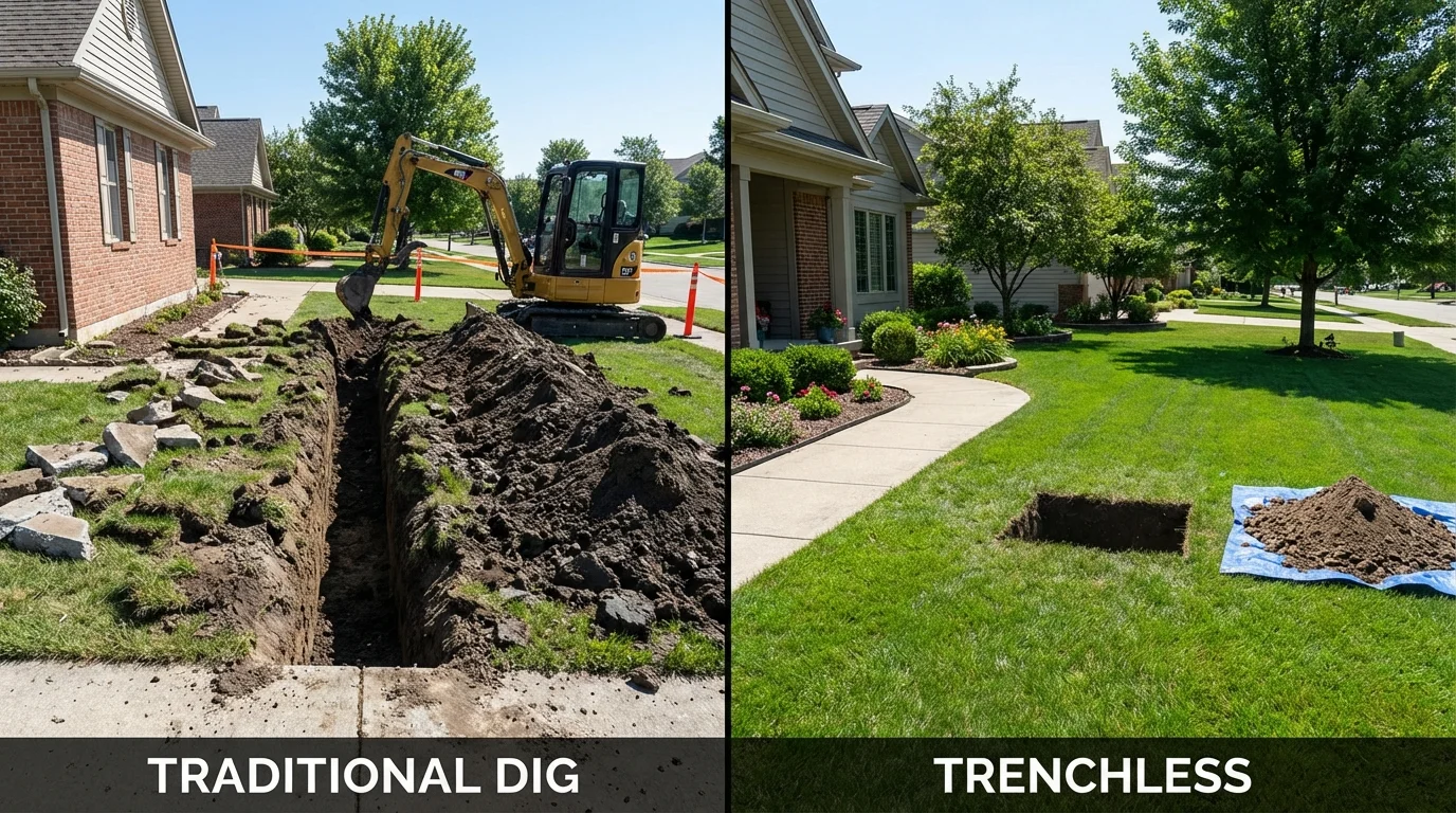 Trenchless sewer repair with minimal yard damage versus traditional excavation in Claremont, NC